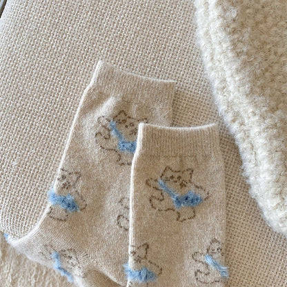Gohobi Fleece-Lined Cat Print Winter Socks