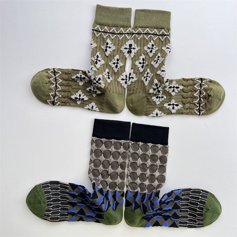 Gohobi Japanese Embossed Floral Mid-Calf Socks