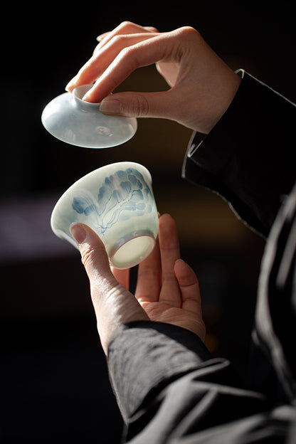 Gohobi White Porcelain Blue-and-White Cabbage Gaiwan