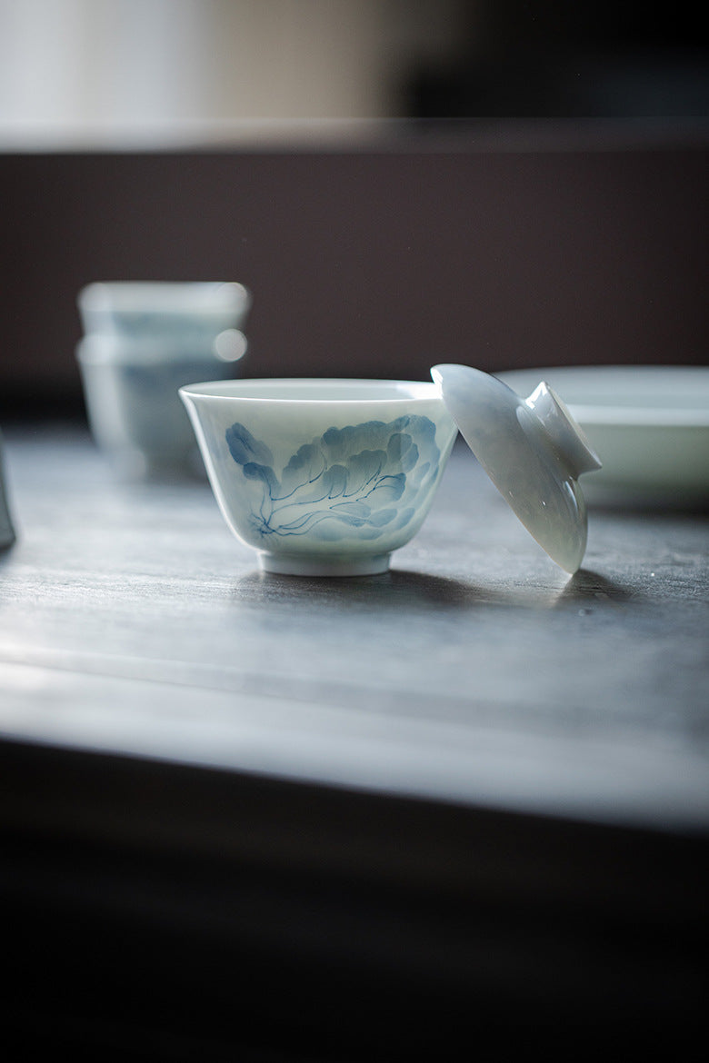 Gohobi White Porcelain Blue-and-White Cabbage Gaiwan