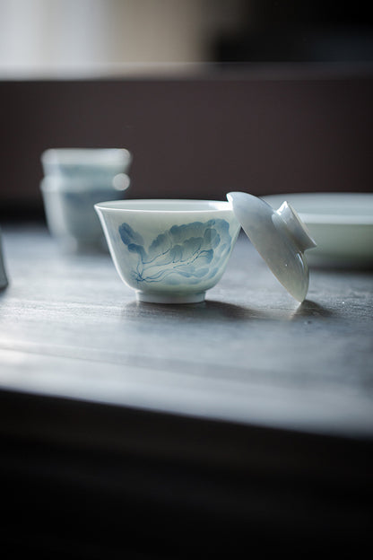 Gohobi White Porcelain Blue-and-White Cabbage Gaiwan