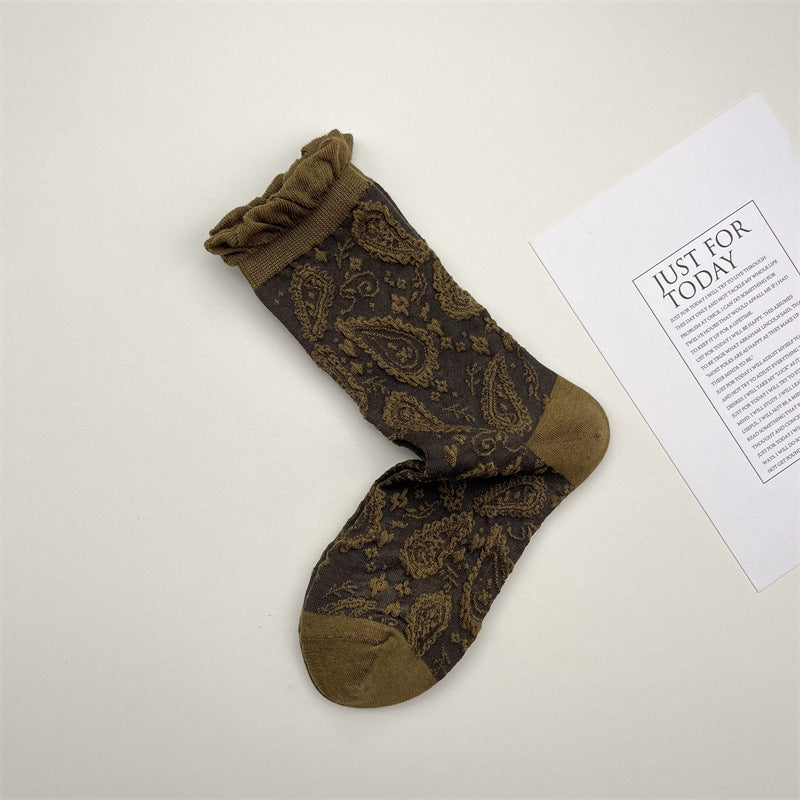 Gohobi South France Paisley Embossed Mid-Calf Socks