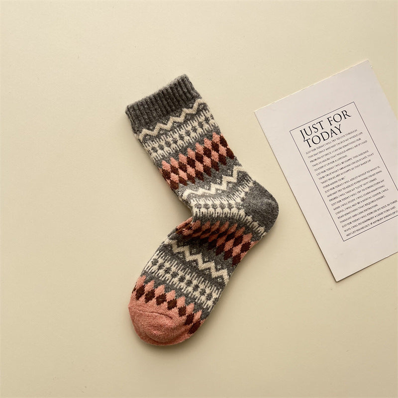 Gohobi Fair Isle Thick Wool Mid-Calf Socks