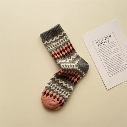 Gohobi Fair Isle Thick Wool Mid-Calf Socks