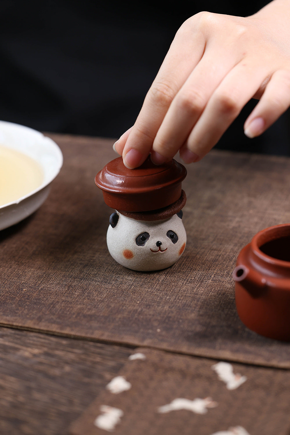 Gohobi Yixing Purple Clay Giant Panda Tea Pet – Handmade Tea Table Ornament