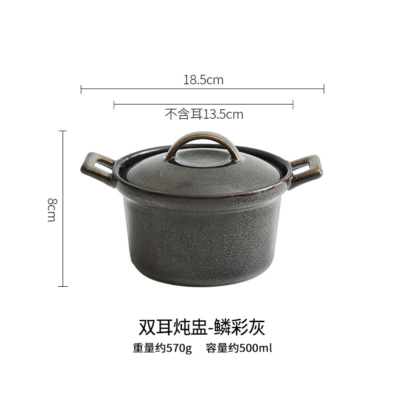 Gohobi Glaze Double-Handled Stew Pot