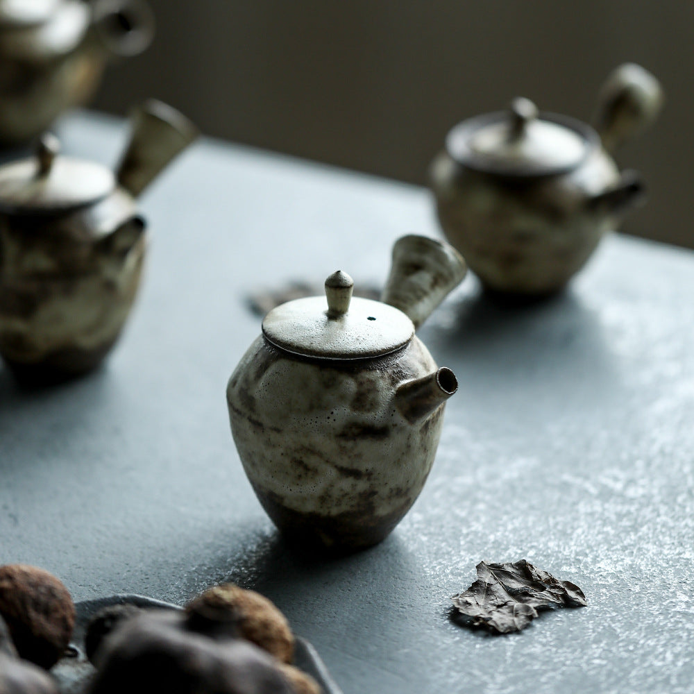 Gohobi Handmade Wood-fired White Paint Teapot (Side handle version)