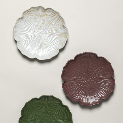 Gohobi Japanese Style Lace Ceramic Plate – Handmade Coarse Pottery Pasta and Tea Plate