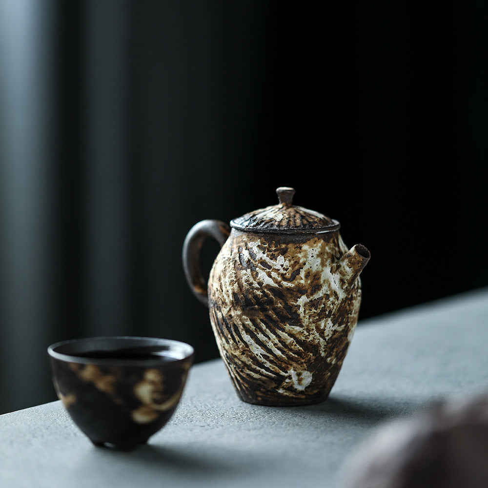 Gohobi Handmade Wooden-fired White Paint Teapot