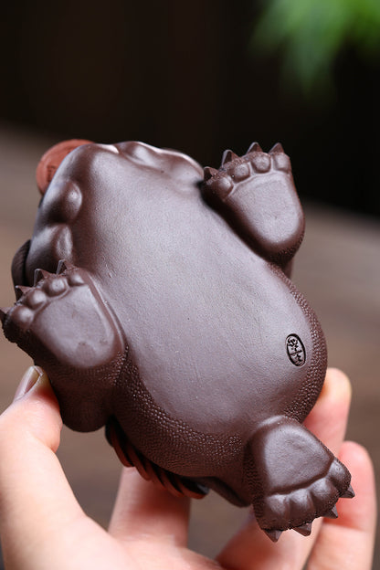 Gohobi Yixing Purple Clay Flame Golden Toad Tea Pet – Handmade Lucky Three-Legged Toad Ornament