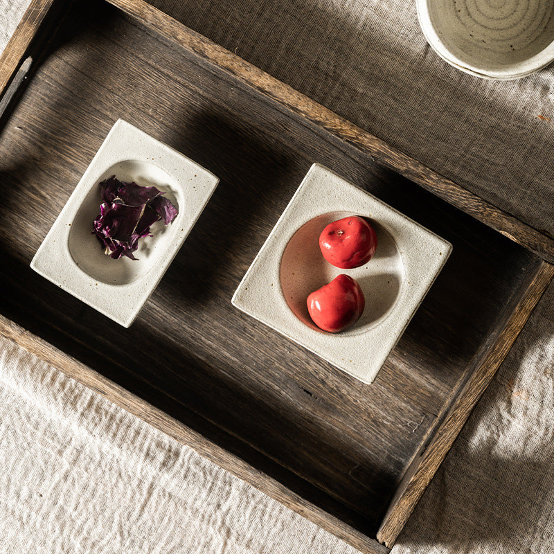 Gohobi Japanese Vintage Jingdezhen Coarse Pottery Square Condiment Dish