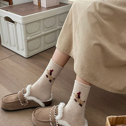 Gohobi Fleece-Lined Puppy Print Winter Socks