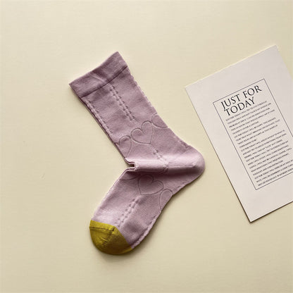 Gohobi Heart-Pattern Color-Block Mesh Socks