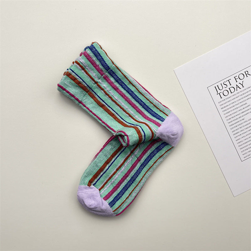 Gohobi Colorful Striped Mid-Calf Socks