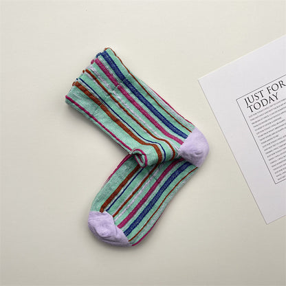 Gohobi Colorful Striped Mid-Calf Socks