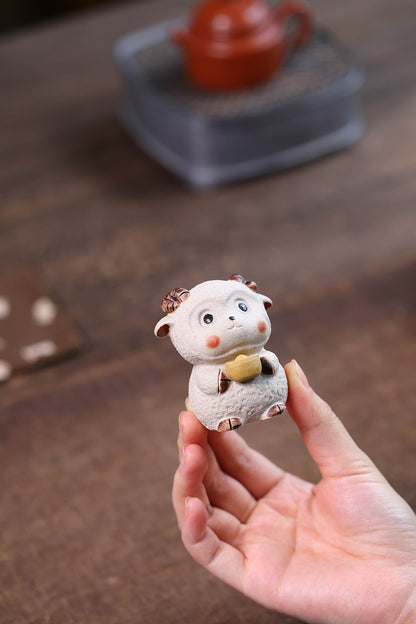 Gohobi Yixing Purple Clay Sheep Tea Pet – Handmade Sanyang Kaitai Ornament
