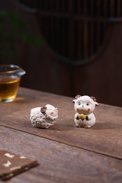 Gohobi Yixing Purple Clay Sheep Tea Pet – Handmade Sanyang Kaitai Ornament