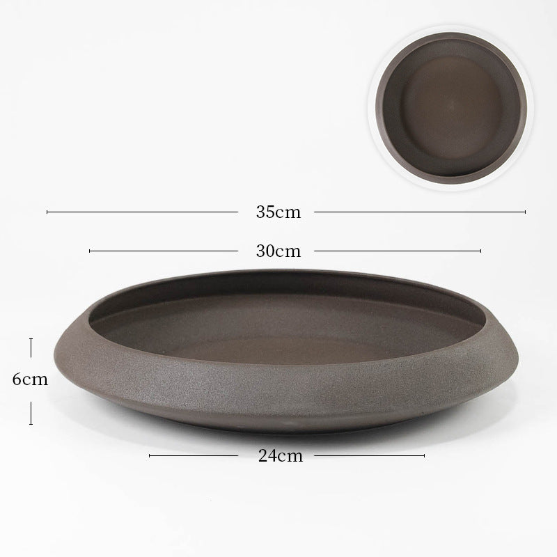 ohobi Frosted Ceramic Ikebana Bowl – Large Zen Flower Arrangement Water Plate