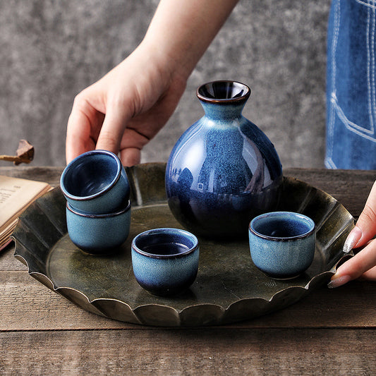 Gohobi Cat’s Eye Blue Ceramic Sake Set