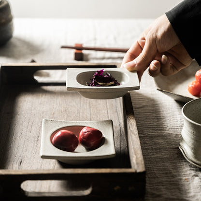 Gohobi Japanese Vintage Jingdezhen Coarse Pottery Square Condiment Dish