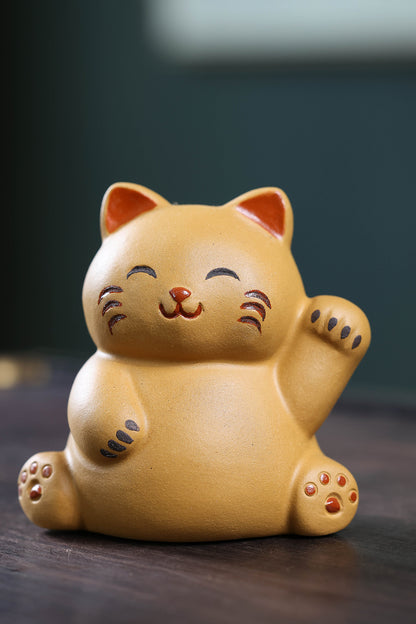 Gohobi Yixing Purple Clay Lucky Cat Tea Pet – Handmade Fortune Cat Tea Table Ornament