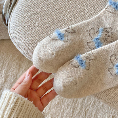 Gohobi Fleece-Lined Cat Print Winter Socks