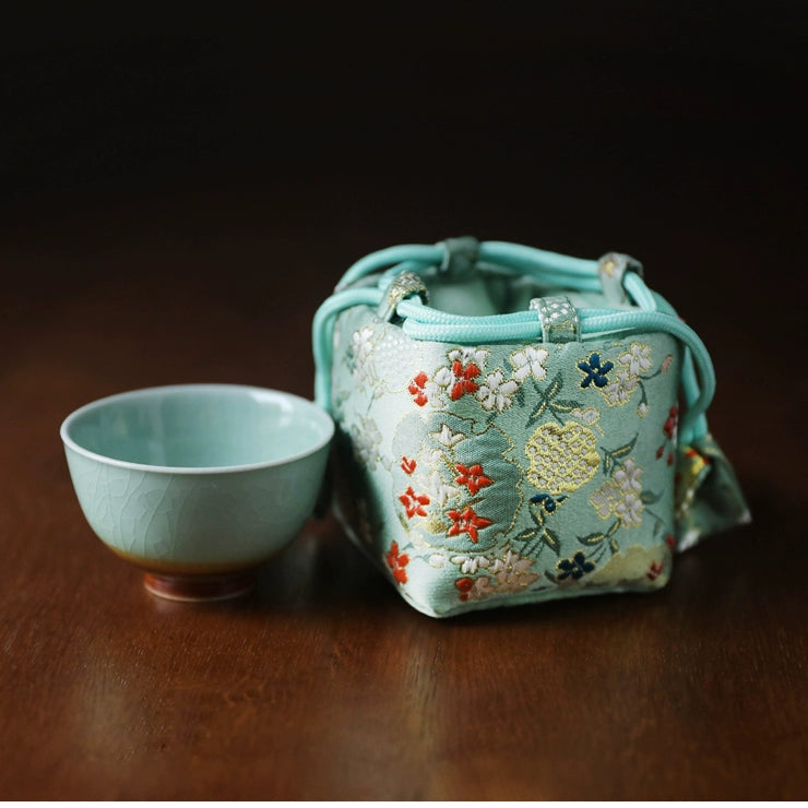 Gohobi Colourful Brocade Teaware Storage Travel Bag