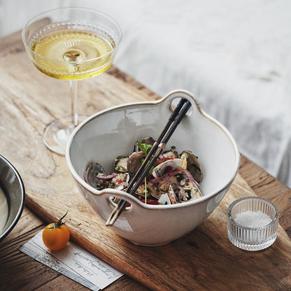 Gohobi Japanese Ceramic Double-Handled Bowl