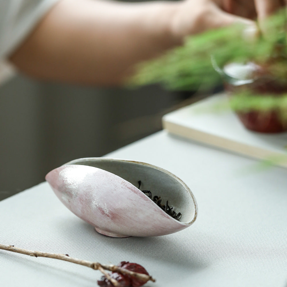 Gohobi Ceramic Gongfu Tea Pink and Silver Blushing Tea Scoop