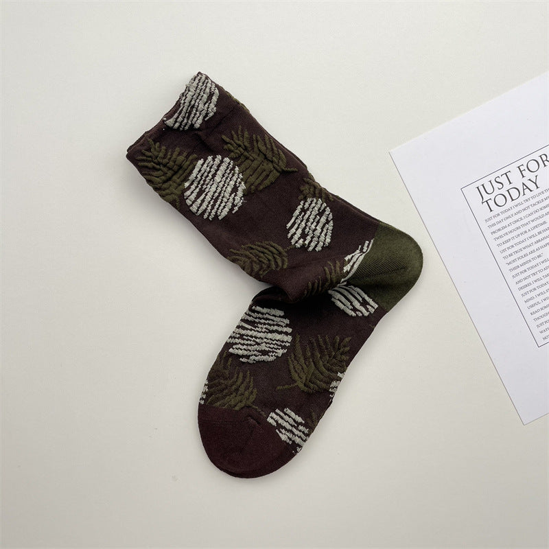 Gohobi Japanese Embossed Floral Mid-Calf Socks