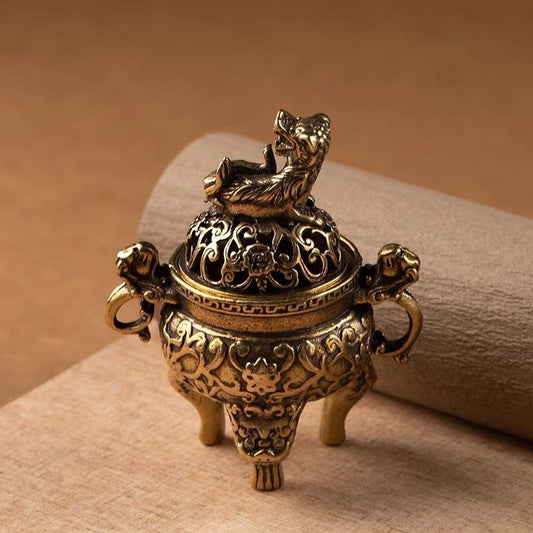 Gohobi Brass Pixiu & Dragon Incense Holder