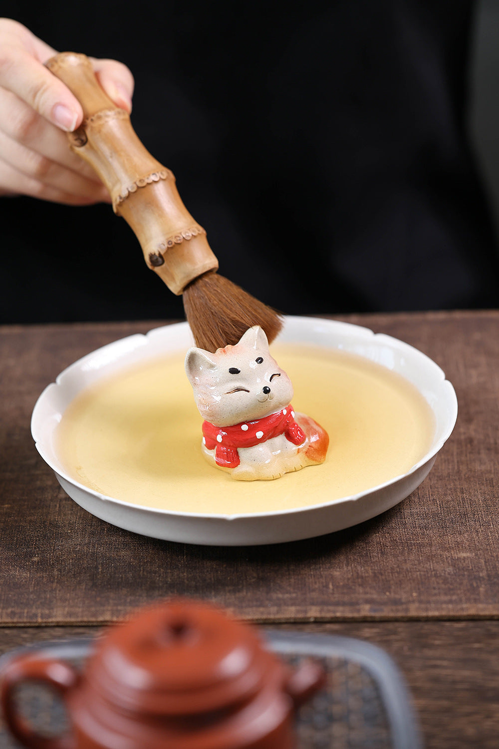 Gohobi Yixing Purple Clay Fox Cat Tea Pet – Hand-Painted Lucky Cat Ornament