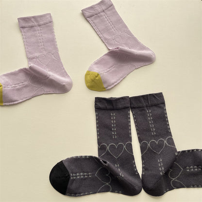 Gohobi Heart-Pattern Color-Block Mesh Socks