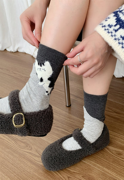 Gohobi Original Flocked Cat Design Mid-Calf Socks