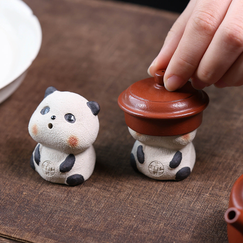 Gohobi Yixing Purple Clay Panda Tea Pet – Incense Holder and Lid Rest
