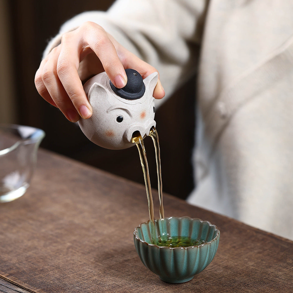 Gohobi Yixing Purple Clay Pig Head Teapot – Handmade Cute Pig Teapot