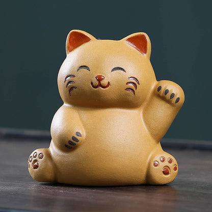 Gohobi Yixing Purple Clay Lucky Cat Tea Pet – Handmade Fortune Cat Tea Table Ornament