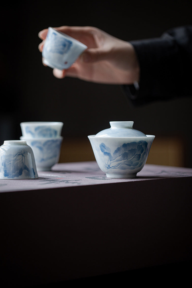 Gohobi White Porcelain Blue-and-White Cabbage Gaiwan