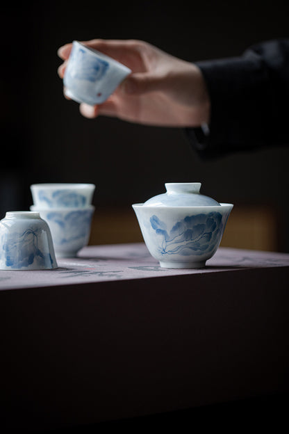 Gohobi White Porcelain Blue-and-White Cabbage Gaiwan