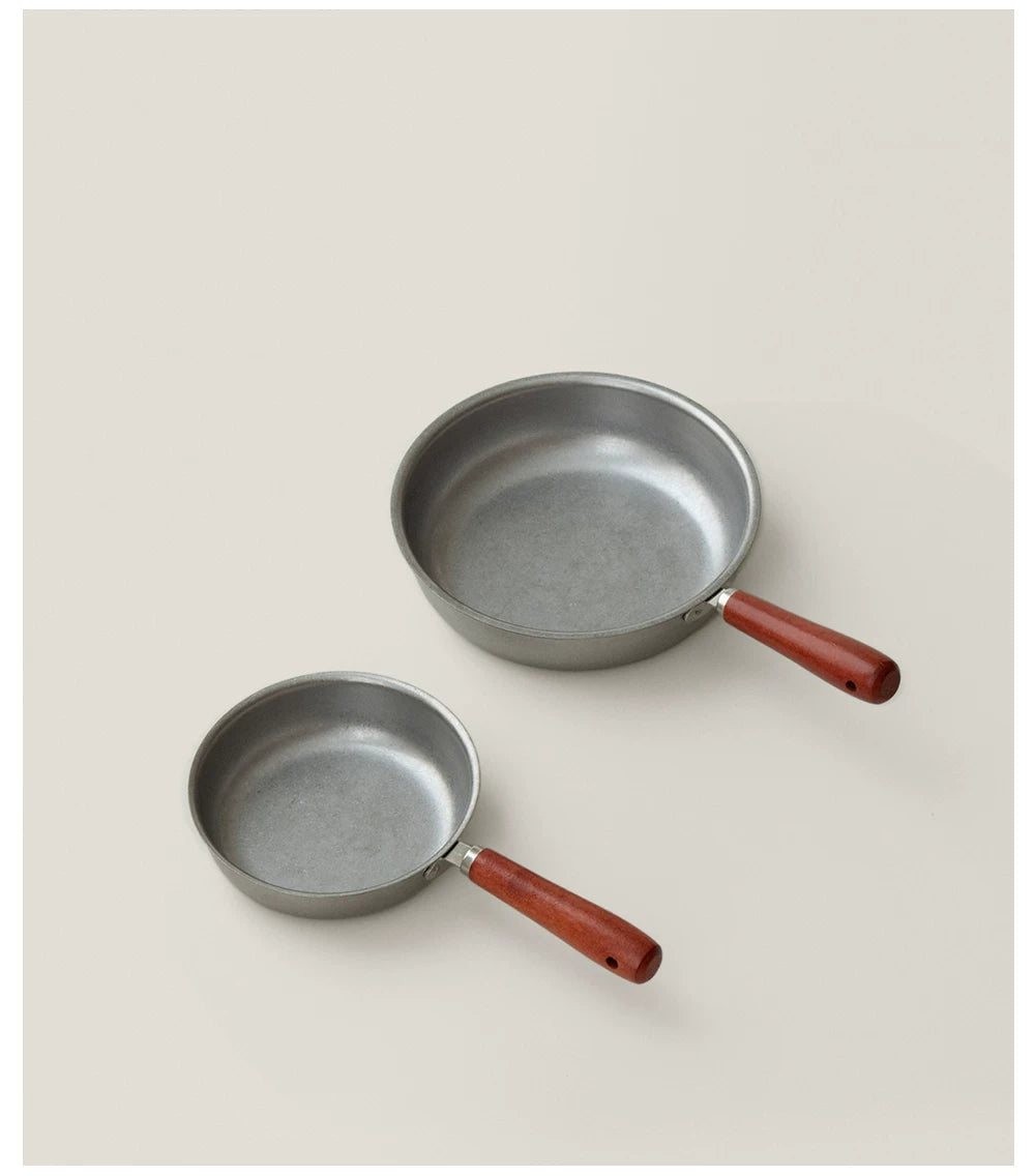 Gohobi Retro Stainless Steel Mini Frying Pan with Wooden Handle