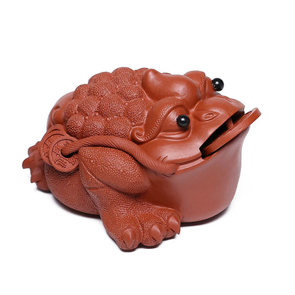 Gohobi Yixing Purple Clay Flame Golden Toad Tea Pet – Handmade Lucky Three-Legged Toad Ornament