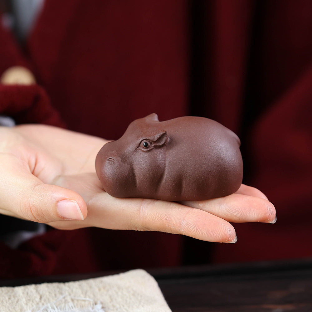 Gohobi Yixing Purple Clay Hippo Tea Pet – Handmade Zisha Tea Ceremony Ornament