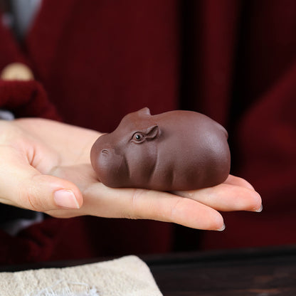 Gohobi Yixing Purple Clay Hippo Tea Pet – Handmade Zisha Tea Ceremony Ornament