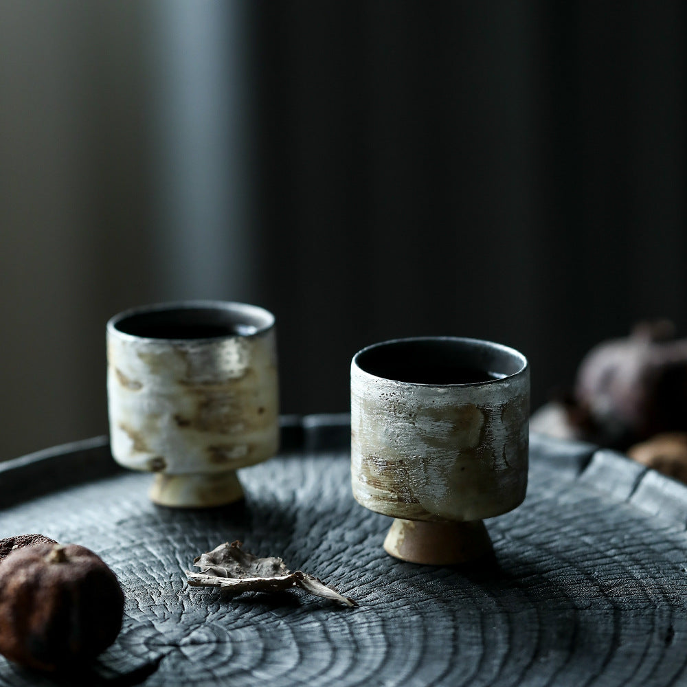 Gohobi Handmade Ceramic White Silver Brushing Tea Cup
