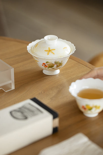 Gohobi Porcelain Hand-Painted Golden Fish Gaiwan