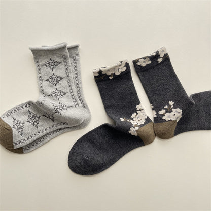 Gohobi Vintage Floral Wool Mid-Calf Socks