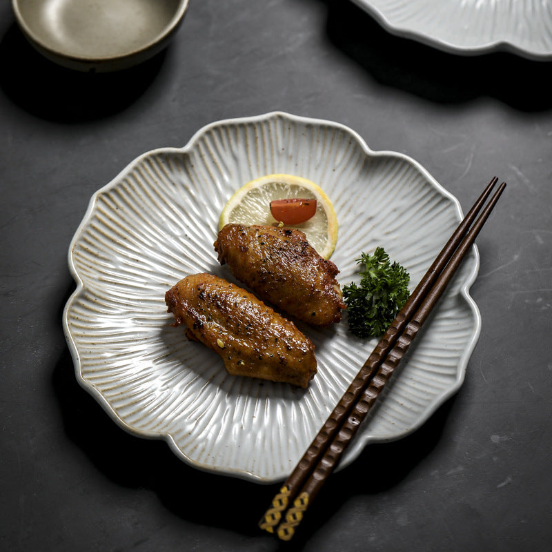 Gohobi Japanese Style Lace Ceramic Plate – Handmade Coarse Pottery Pasta and Tea Plate