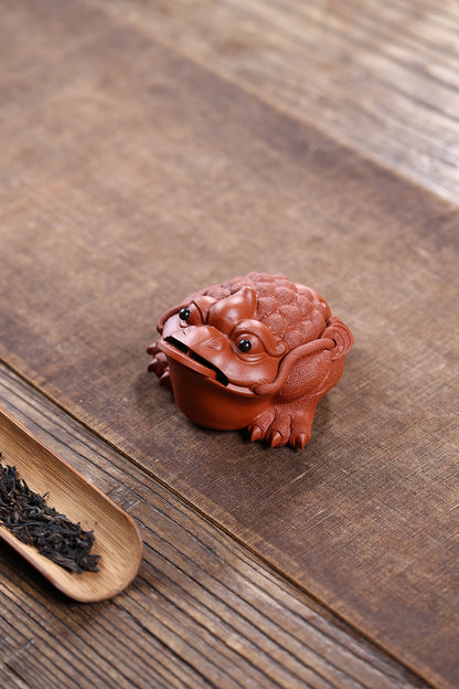 Gohobi Yixing Purple Clay Flame Golden Toad Tea Pet – Handmade Lucky Three-Legged Toad Ornament