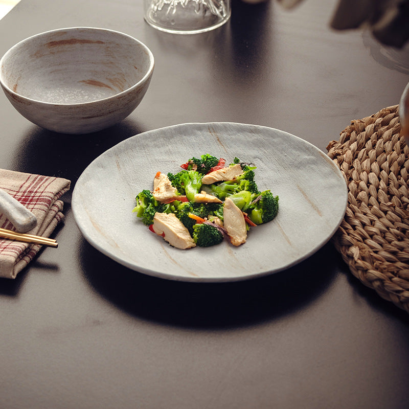 Jinxiu 2025 peint à l'aneth, nouvelle assiette de légumes sautés au feu de bois de 7,7 pouces, assiette plate pour la maison, hôtel, restaurant, assiette de cuisine occidentale commerciale