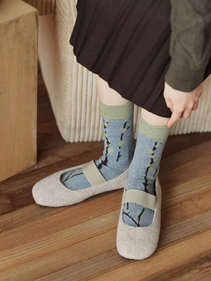 Gohobi Vintage Floral Wool Mid-Calf Socks